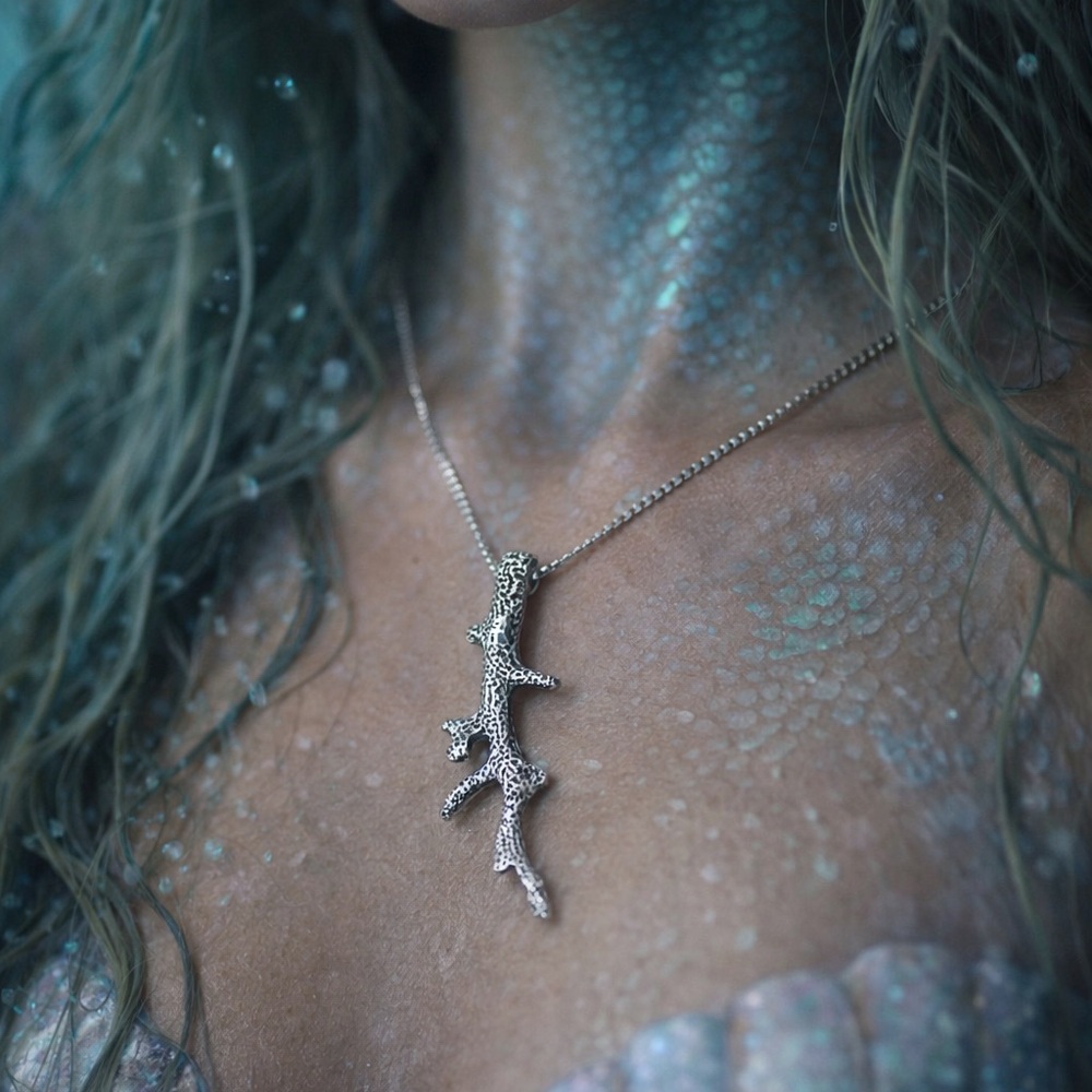 Sterling Silver Coral Pendant Necklace 925 Italy Mermaidcore Ocean Jewelry